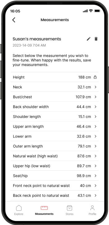 Choozr Body Measurements