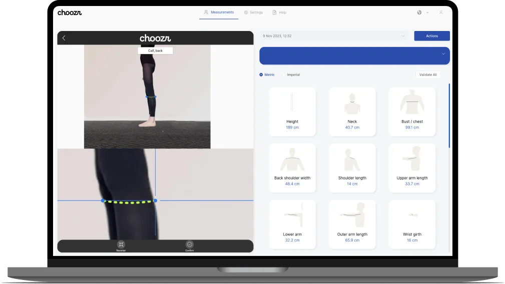 Choozr dashboard - calf measurement