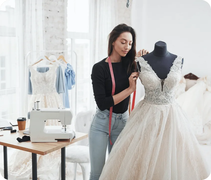 Tailor making a wedding dress with Choozr